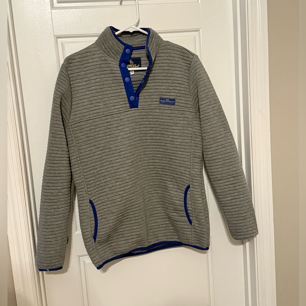 Simply Southern Gray Sweater with Blue Accents
